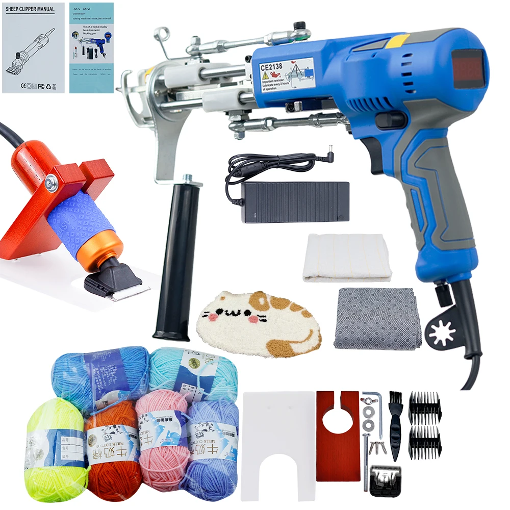 Kit de iniciación de pistola de mechones con recortador de alfombras, artufting, 2 en 1, pila cortada y bucle, pistola de mechones, Kit de fabricación de alfombras fácil de usar