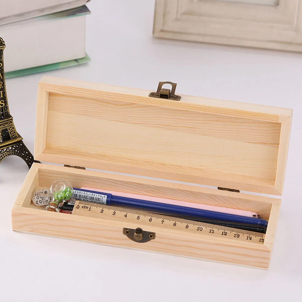 2Pcs Solid Wood Stationery Design Portable Pencil Storage Container for School Office Home Use Wood Pencil Box