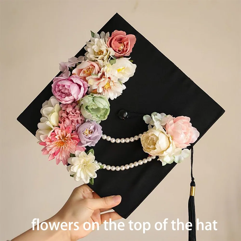 

Durable Doctor Flowers Graduation Cap Bachelor Adjustable Trencher Cap Charm Ornament Master Mortar Board Student Supplies