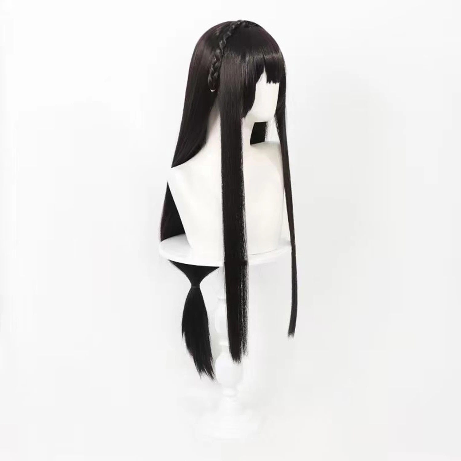 Xi Shi Cos Wig Black Long Straight Synthetic Wig Braid Design Realistic Scalp Anime Comic‑Con Halloween Party