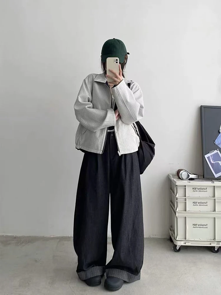 خمر مزدوجة الوجهين ارتداء السترات النساء الخريف Harajuku الشارع الشهير سترة واقية غير رسمية Bf الكورية التلبيب سستة زي بيسبول #6