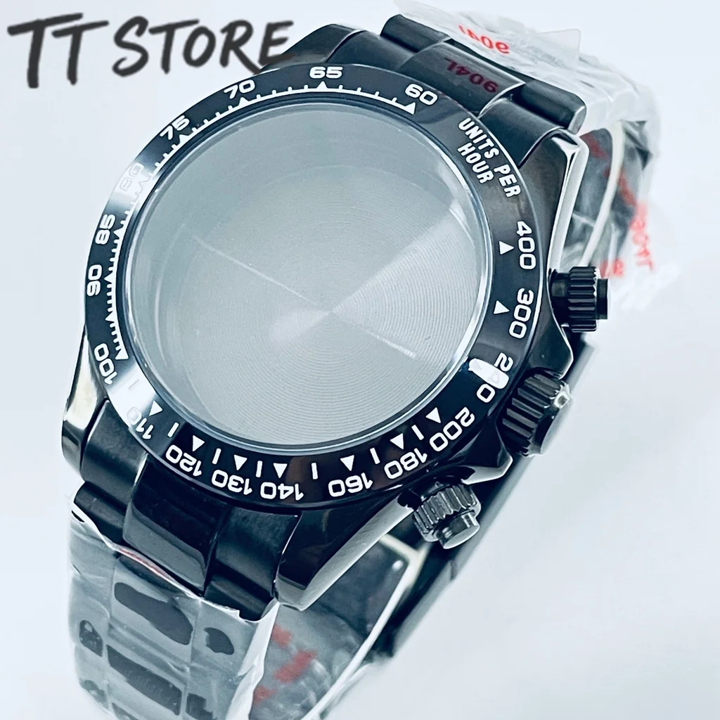 

40mm Black Sapphire Crystal Watchband Waterproof Crafted from 904L Stainless Steel Compatible with VK63 Movement
