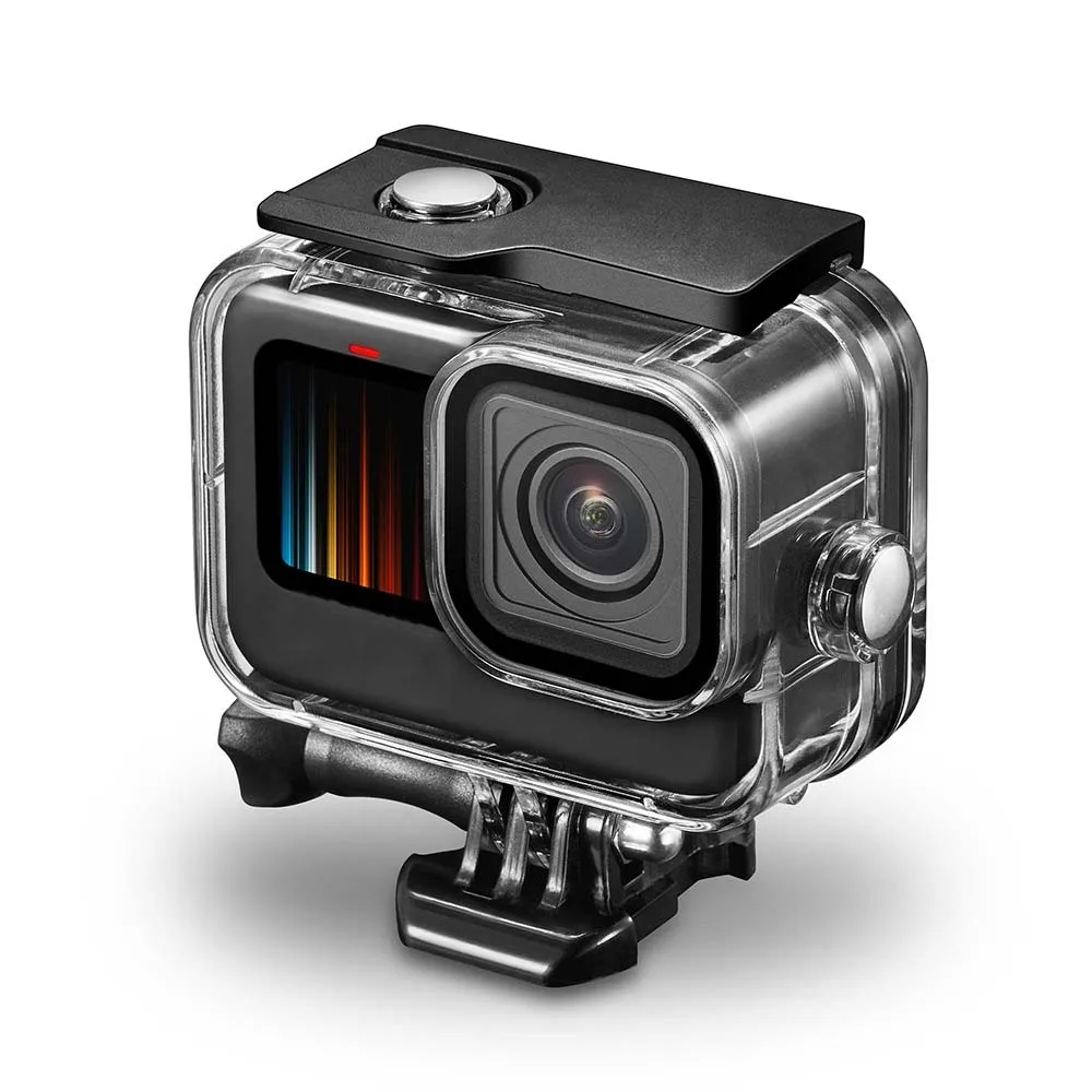 ซองกันน้ำสำหรับ GoPro HERO 12 11 10สีดำปลอกครอบป้องกันการเกิดหมอกป้องกันหน้าจอกระจกแบบเทมเปอร์ด้ามจับแบบลอย