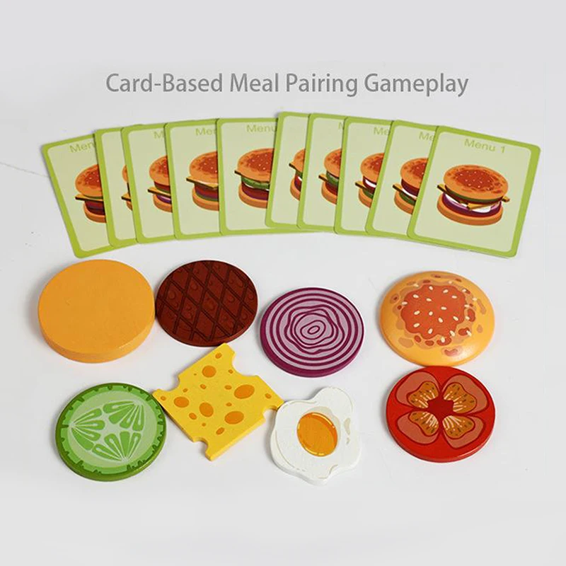 Wooden Stacking Toy, Montessori Fine Motor Skill Kit for Toddlers 2+ Years, Educational Hamburger Building & Color Sorting