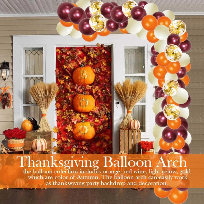 Happy Thanksgiving Balloons Arch Kit Fall Indoor Outdoor Party Thanksgiving Decorations Maroon Burgundy Orange Balloon Garland