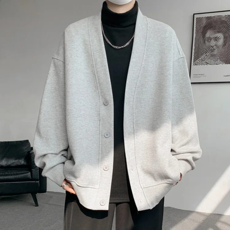 

Мужская куртка оверсайз с вафельным узором, свободного кроя, нейтрального цвета, в стиле кэжуал, весенняя модная верхняя одежда из полиэстера с длинными рукавами