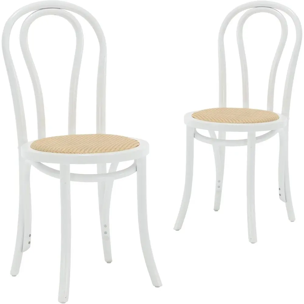 

Handcrafted Wooden Rattan Dining Chairs Set of 2, Fully Assembled, White for Kitchen or Bistro
