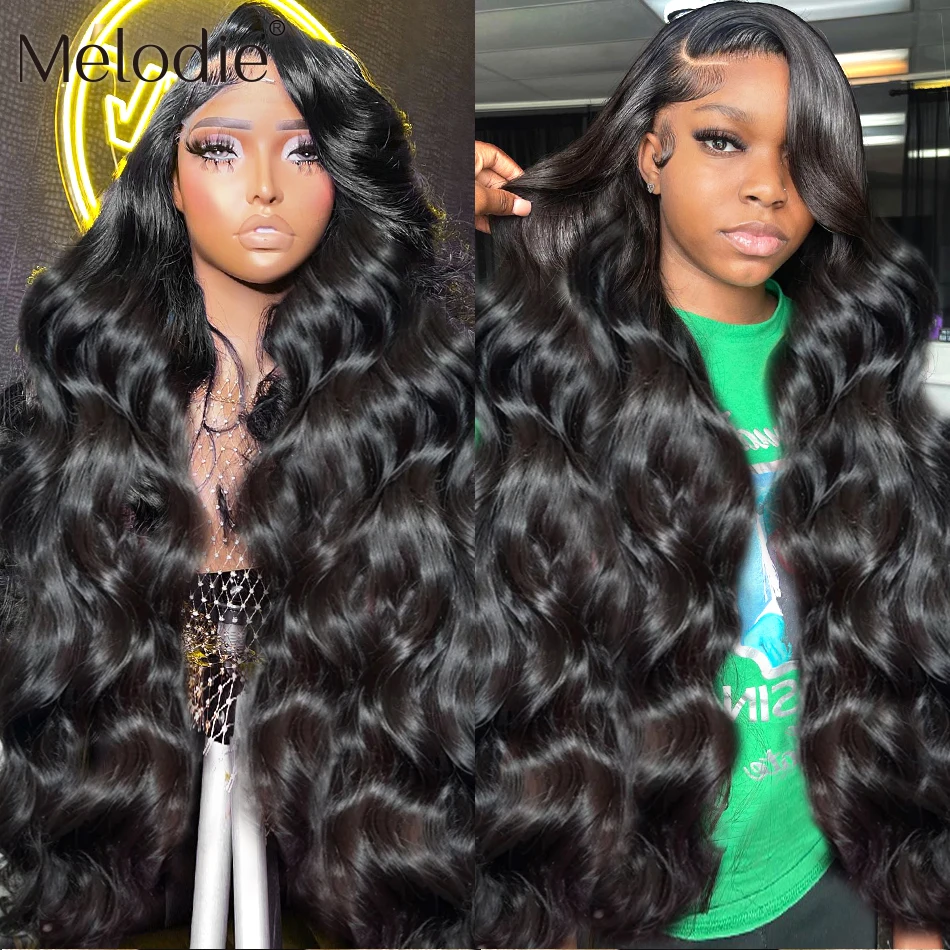 Melodie 40Inch 13X4 Front Water Wave 250 Density 13x6 Human Hair Lace Frontal Wigs Glueless Body Wave PrePlucked For Women