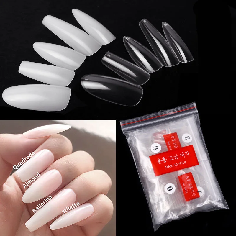 CHUNSHU 500PCS Short False Nails Square Coffin Traceless Fake Nail Capsule Press on Nail Extension System Full Cover Nail Patch