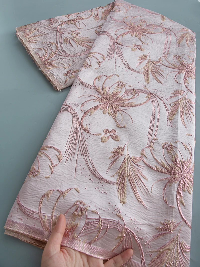 African Gilded Lace Fabrics Brocade Jacquard Fabric and Lace for Women Evening Party Dresses Sew High Quality 2025 5yards 4499