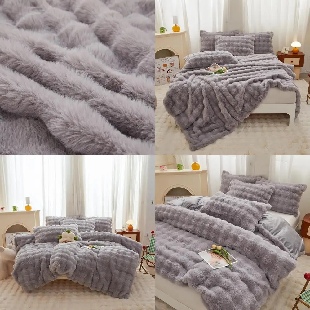 

Queen Size Rabbit Plush Shaggy Flannel Velvet Bedding Set - 3-Piece Ultra Soft Fuzzy Duvet Cover & Pillowcases
