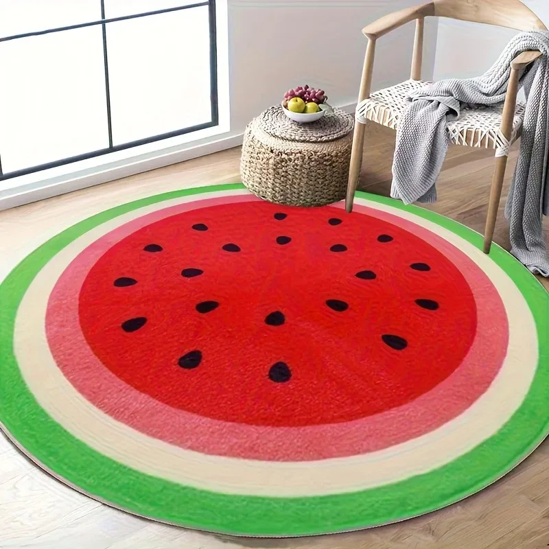 Cute Watermelon Slice Round Area Rug Floor Mat Summer Fruit Watermelon Print Carpet for Kids Bedroom Living Room Home Decor