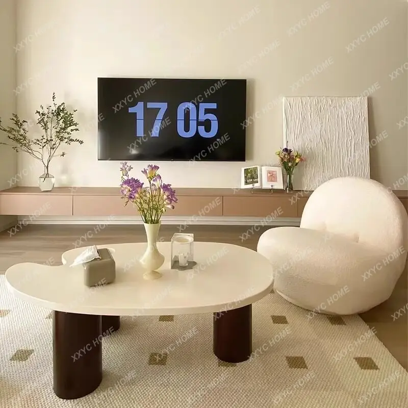 

Cream cloud coffee table solid wood creative tea table for home wabi-sabi style special shape casualins small apartment