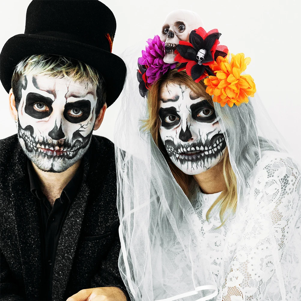 

2 Pcs Skull Headdress Adult Halloween Headband Flower Headbands for Women Hair Accessories Girls Mexican Roses