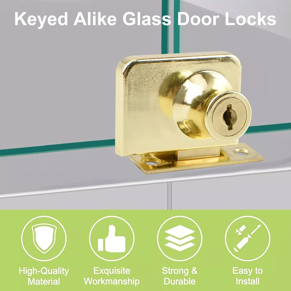 Gold Glass Door Lock Latch With Keys Integral Knob Zinc Alloy For Display Case Wine Cellar Hardware Locks