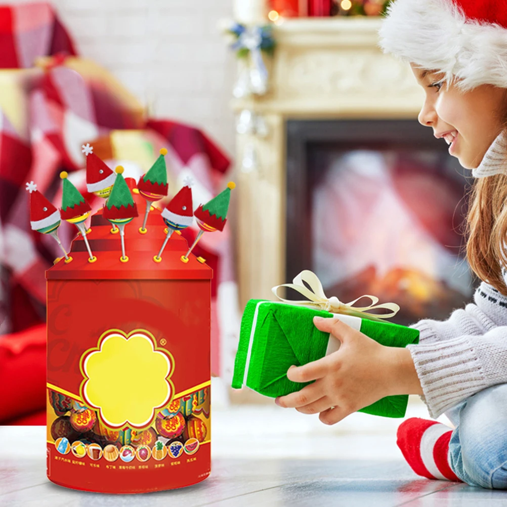 

10pcs Christmas Mini Decorations Non Woven Fabric Lollipop Reusable Festive Cap Accessories Mini Candy Hat Christmas