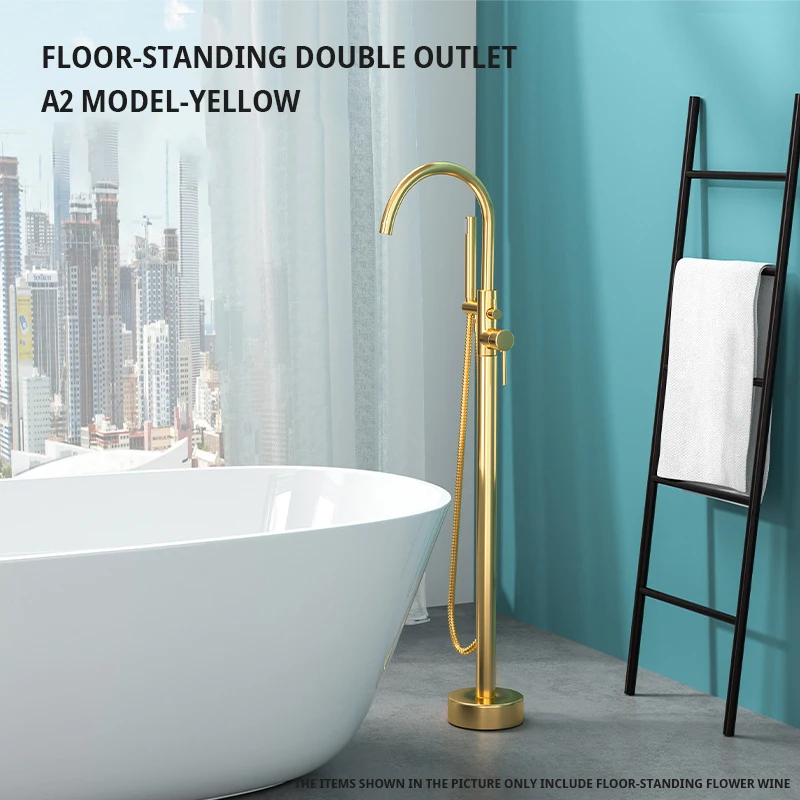 

Brass Bathtub Faucet Freestanding Floor Mount Bathtub Faucet Set Hot and Cold Water Shower System Handheld Bathroom Faucet