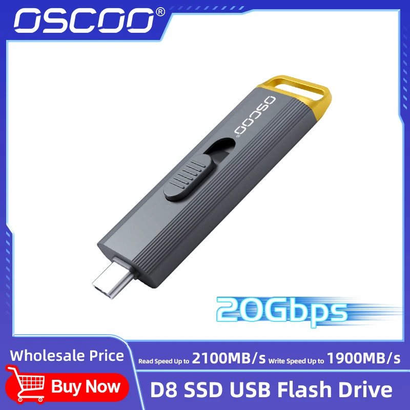 OSCOO SSD USB Flash Drive D8 20Gbps PSSD TypeC USB3.2 GEN2*2 Memory Disk 3D TLC Nand Flash Wireless Portable SSD USB Flash Drive