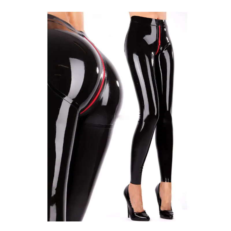 

Handmade black sexy tight latex pants Latex Leggings 3D Hips Cut Crotch Zip Latex Women Skinny TROUSERS