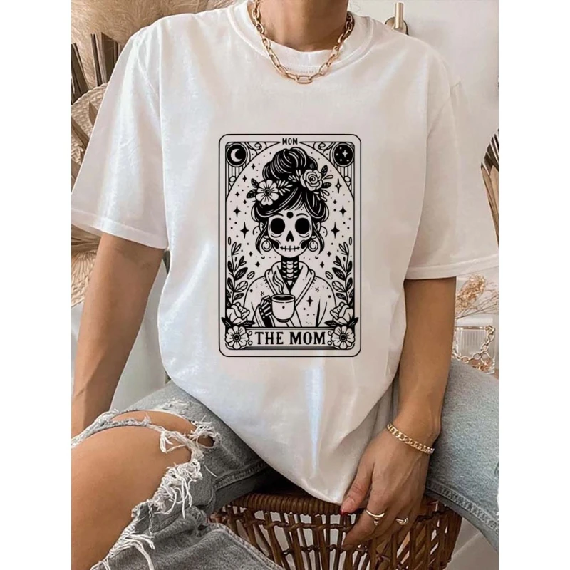 Mama Harajuku Pattern Fun Print T-Shirt Fashion Women Retro Cotton Superior Quality O-neck T-shirt Loose Y2K Short Sleeve Top