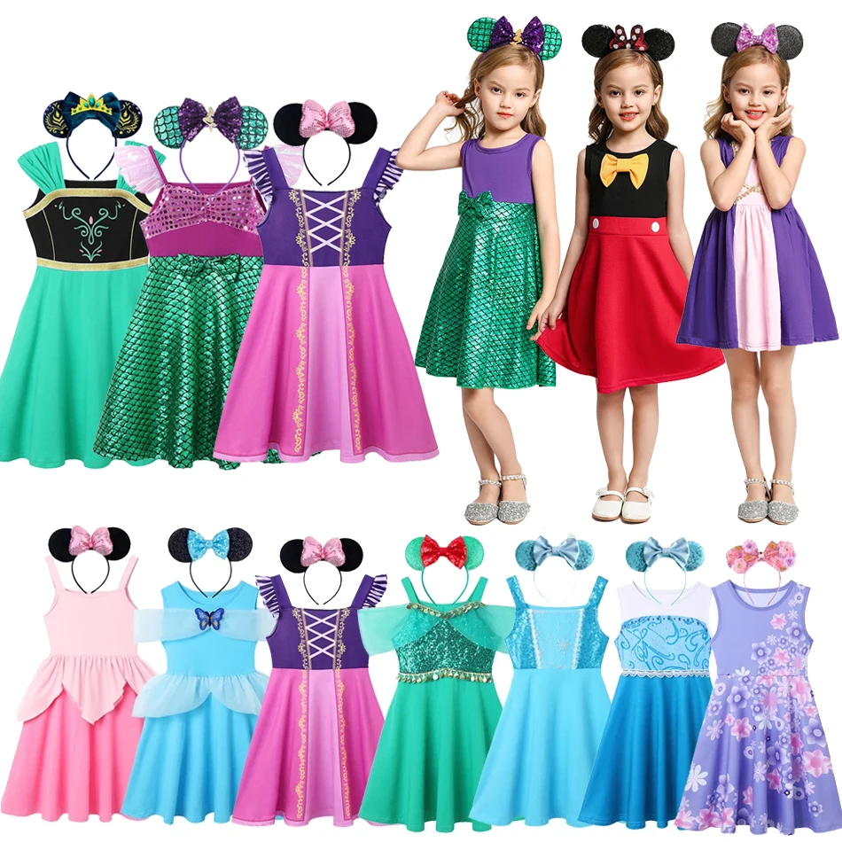 

Disney 2024 Dress Girls Princess Dress Frozen Elsa Anna Summer Clothes Kids Cotton Cinderella Birthday Children Costume 2-10 Y