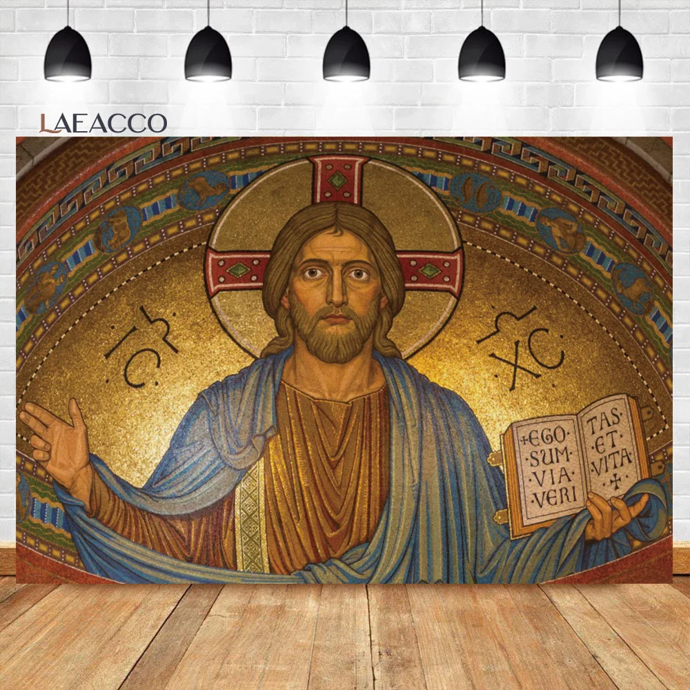 Laeacco Christ Jesus Mission Oil Painting Photo Background Christ Church Decor Portrait Photography Backdrop for Photo Studio