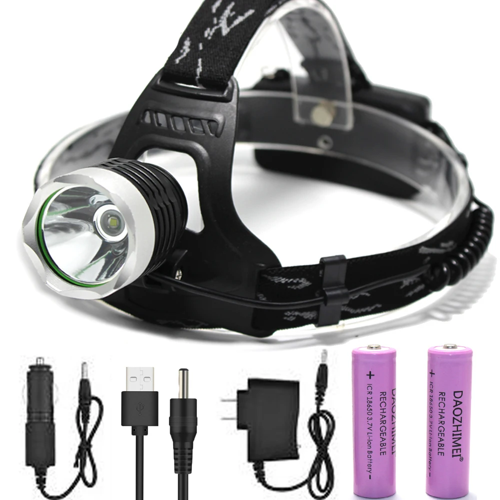 

High Power Lantern Head Lamp T6 LED Headlamp 5000 LM Outdoor Head Lamp Waterproof Headlight +2pcs 18650 battery + charger+USB