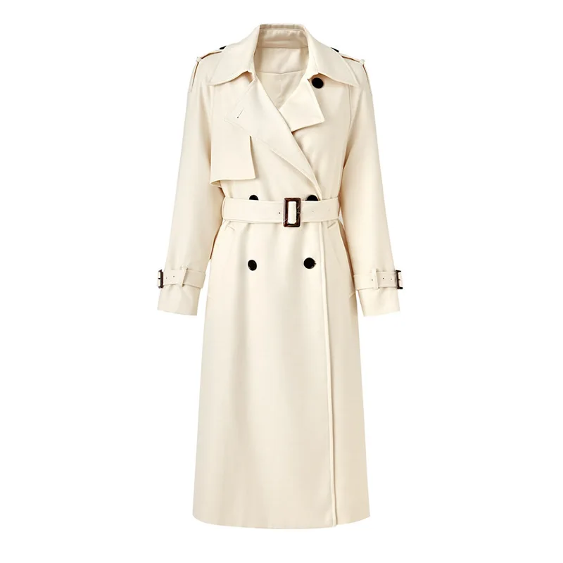 White Solid Women Turn-Down Collar Long Sleeve Coat Long Outside Coat