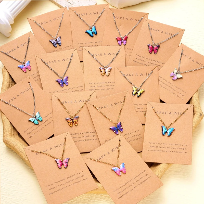 5 Pcs Fashion Boho Colorful Butterfly Necklaces Set for Women Korea Style Pendant Necklace Cute Jewelry Gift Wholesale 2024 New