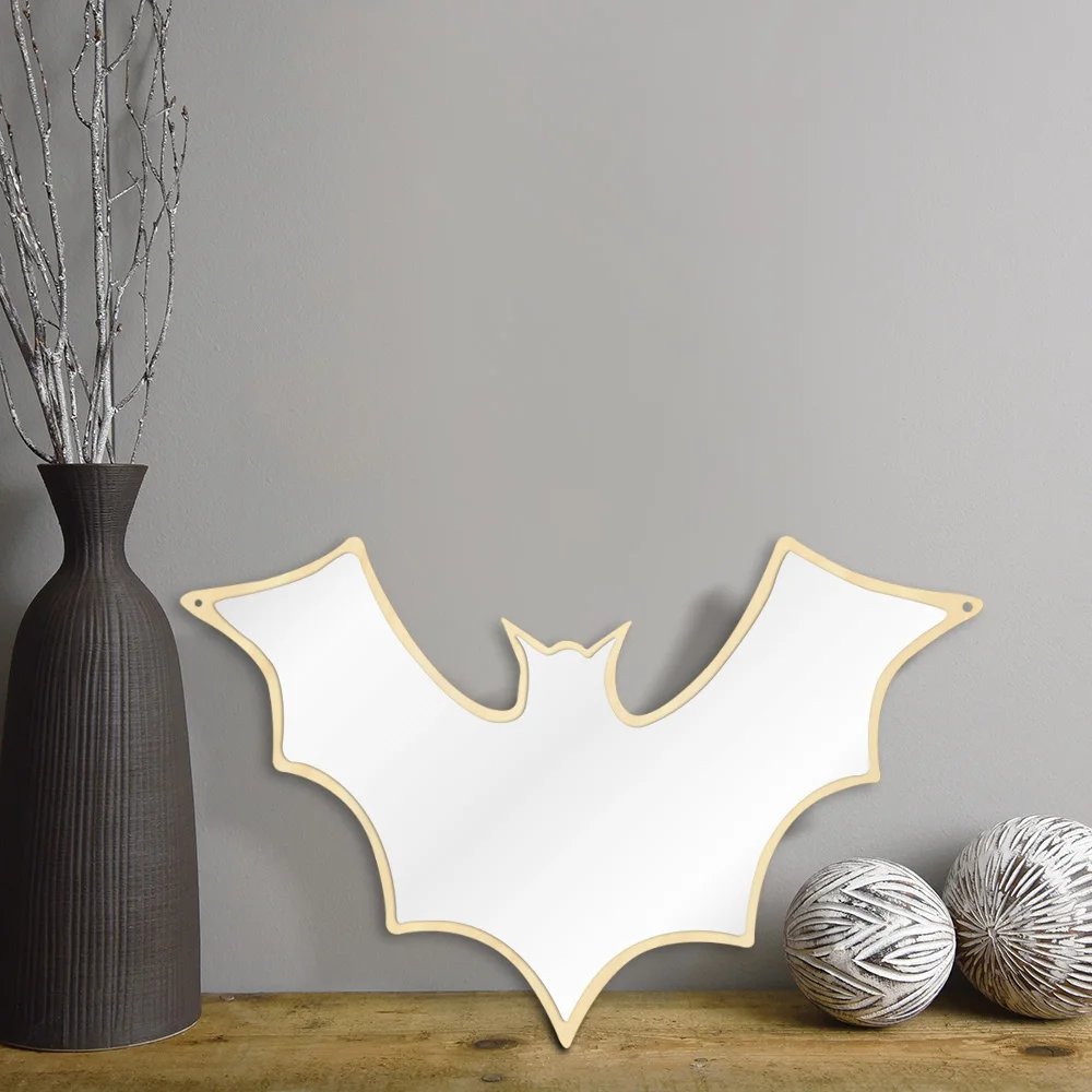 Bat Shaped Wall Mirror Halloween Home Decor Hanging Bat Arylic Mirror With Wooden Back Table Top Or Wall Mount Makeup Mirror