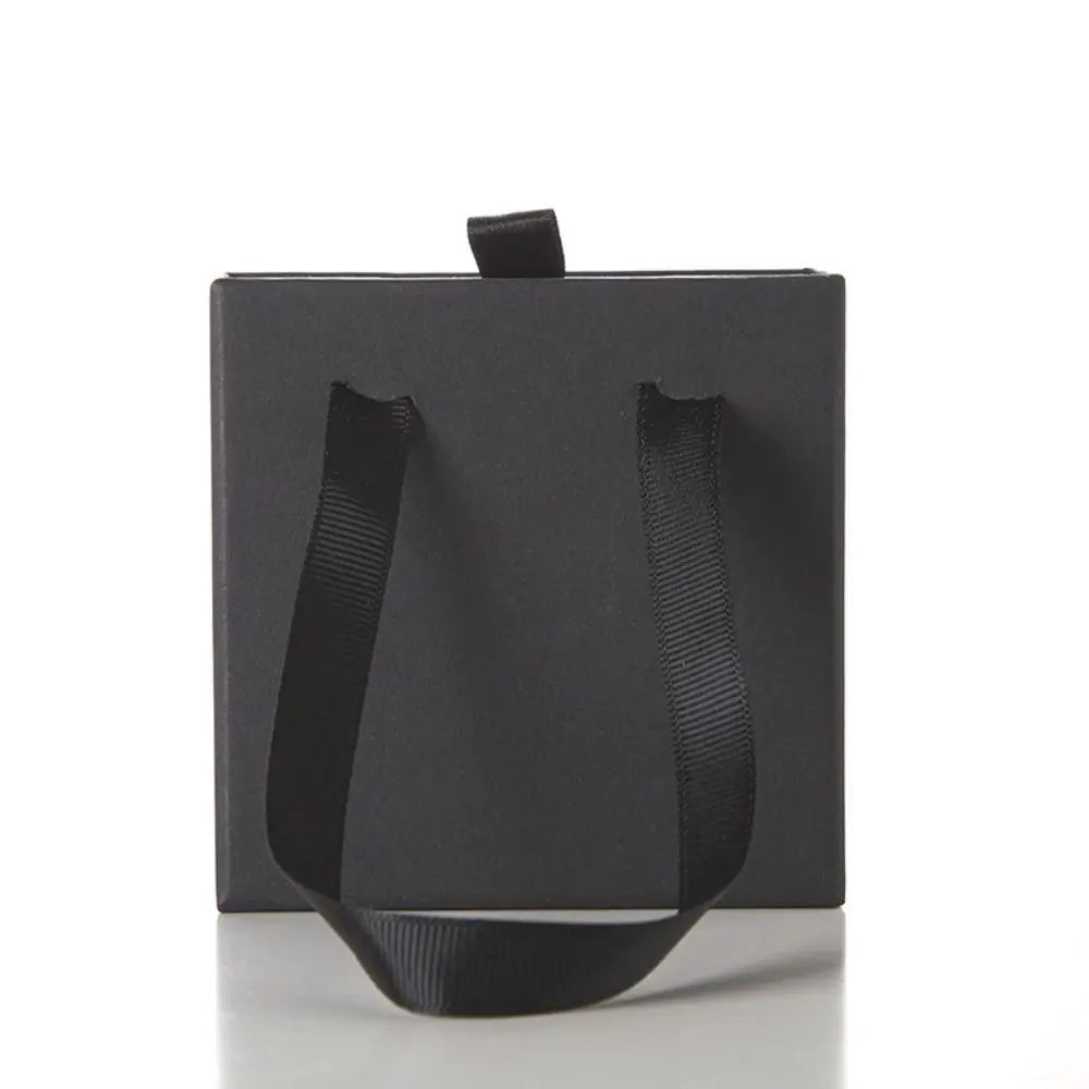 Portable Cardboard Drawer Jewelry Package Box With Handle Sliding Jewelry Organizer Ribbon Handle Solid Color Gift Box Bracelet