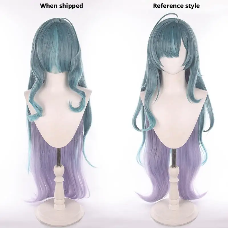 Genshin Impact Vodyanitsa Cosplay-Perücken, Kostüme, Kopfbedeckung, 105 cm lange, realistische Perücke mit dichtem, gemischtem, voluminösem, langem Haar. – Detail 1