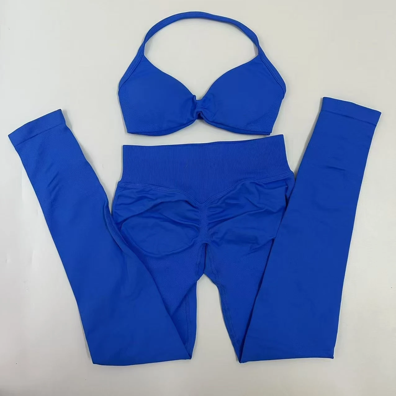 2pcs Seamless Yoga Set Women Yoga Scrunch Leggings Set Strappy Halter Sports Bra Fitness Gym Clothing Workout Set image 4