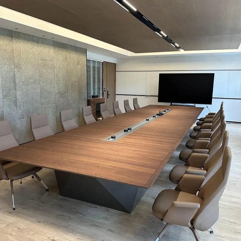 New Chinese-style meeting room walnut solid wood office conference table modern simple large office long table reception table