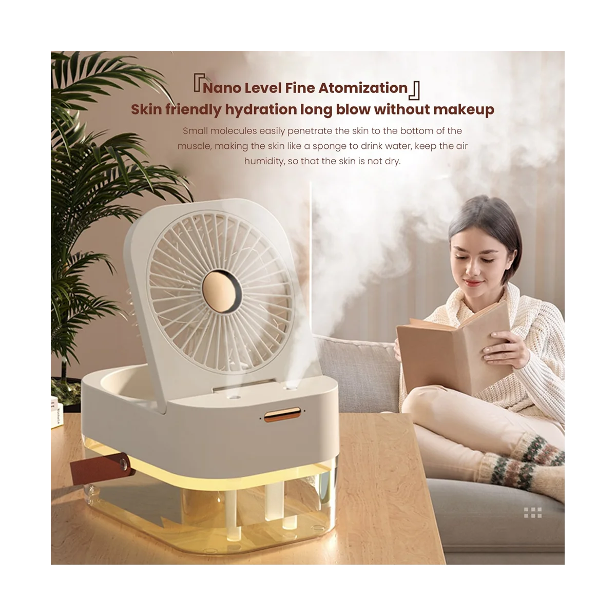 New Humidifier Mist Fan Portable Fan Air Cooler USB Fan Desktop Fan with Night Light Summer White-A59E