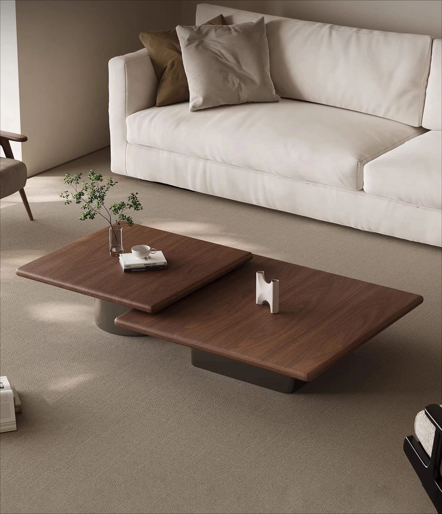 

Минималистичный журнальный столик для гостиной, квадратный, из шпона и нержавеющей стали, телескопический, дизайнерский, элитный