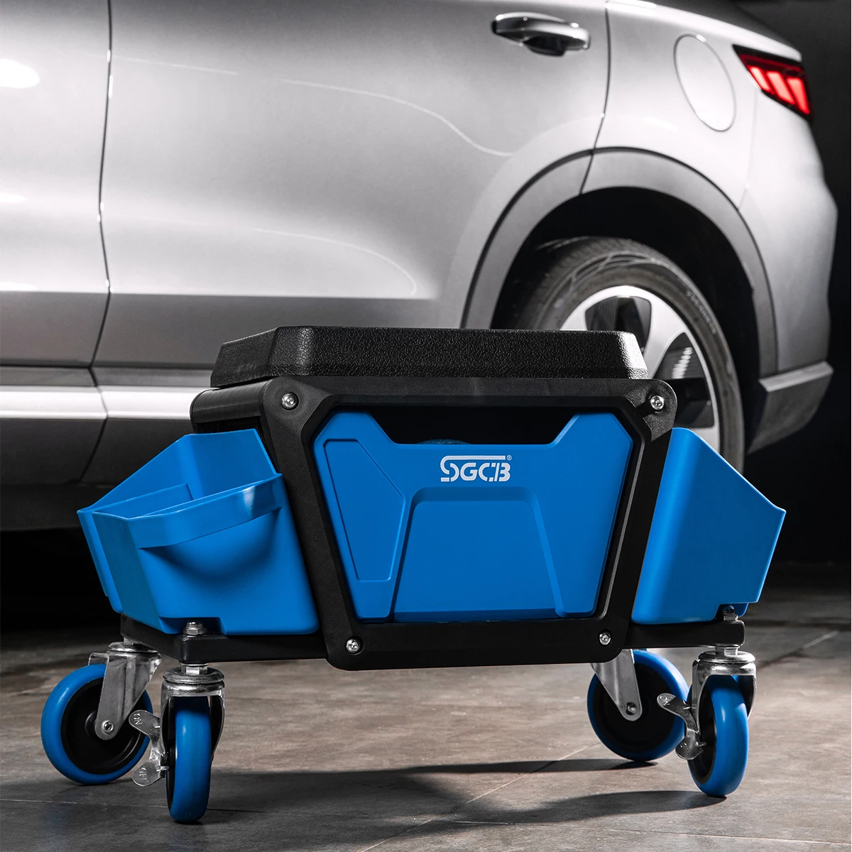 SGCB Mobile Rolling Mechanics Stool Heavy Duty Roller Creeper Seat Rubber Cushion Brake Wheels Storage Drawers Tray Roller Seat