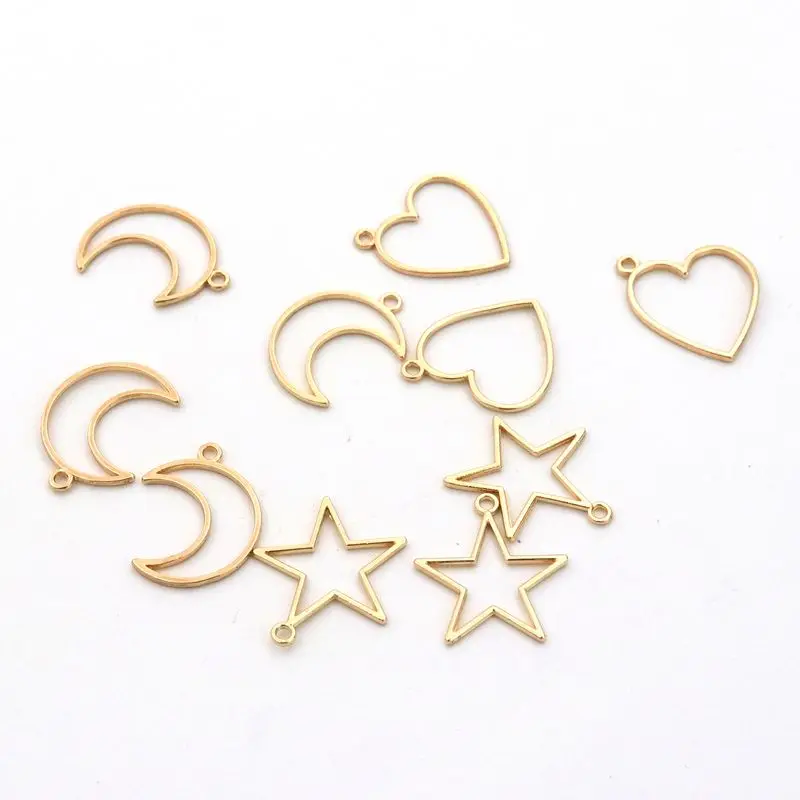 50 Mixed Stern Mond Herz Gold Farbe Pendent Metall Form Für Schmuck, Die Diy Anhänger Charme Armband Zubehör Großhandel – Detail 3