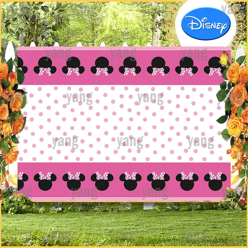 Disney cartoon adorável preto minnie mouse cabeça personalizado bonito gravata borboleta e pink dots pano de fundo festa de aniversário fotografia fundo