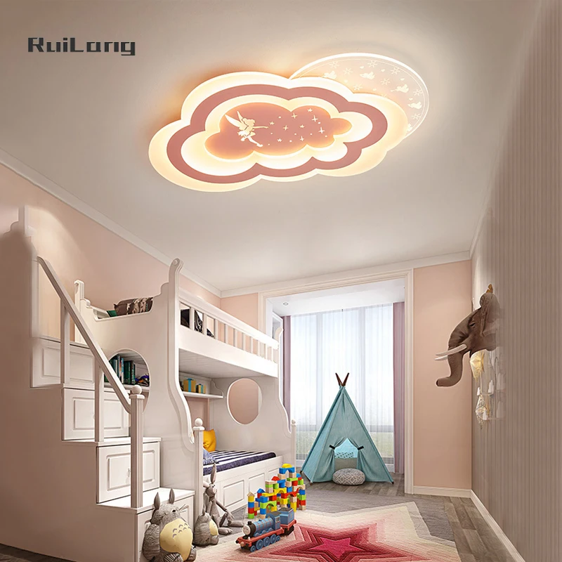 Kawaii Angel Cloud Ceiling Chandelier for Kids Room Girl Princess Baby Bedroom Lamp Pink Cute Decor Plafonnier Led Ceiling Light