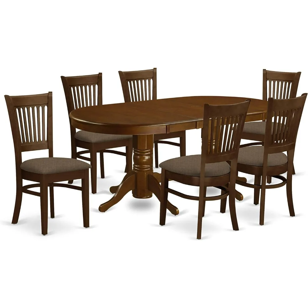 

7 Piece Kitchen Table &Chairs Set Consist of an Oval Dining Room Table with Butterfly Leaf and 6 Linen Fabric Upholstered Chairs