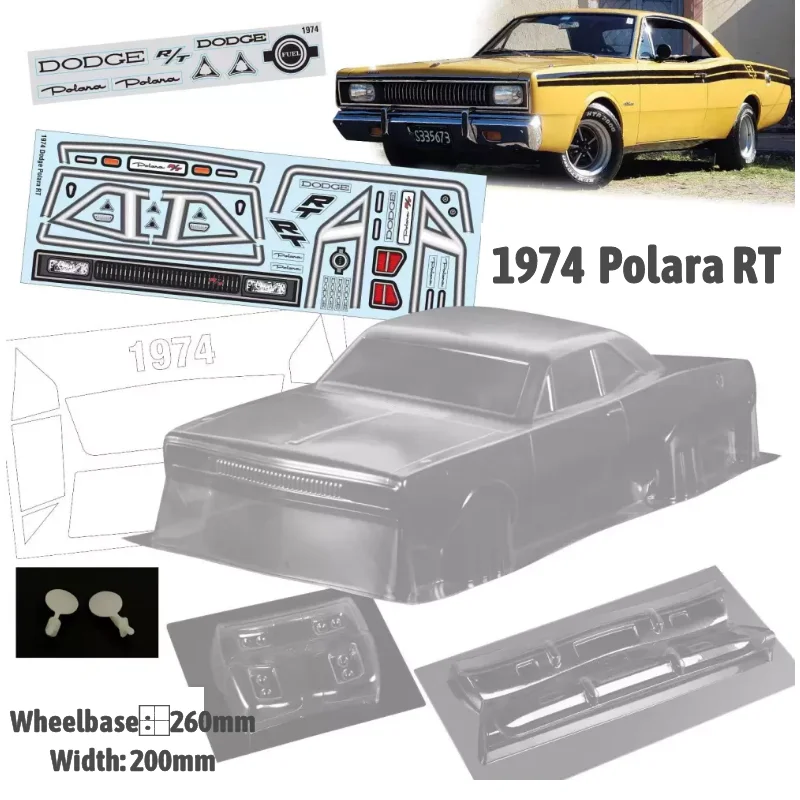 1/10 1974 1/10 Polara RT drift RC Pony Car PC Body Shell Lampshade 200mm Width Transparent body shell RC hsp hpi trax Tamiya