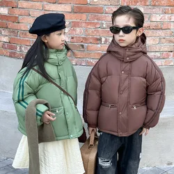 Inverno coreano bambini ragazzi piumino a righe manica lunga bambino ragazzi capispalla cappotto addensare caldo con cappuccio ragazzini tuta da neve