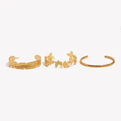 E.B.belle High Quality Glossy Stainless Steel Gold Plated Cuff Bangles Bracelets For Women Minimalist Basic Female Jewelry
