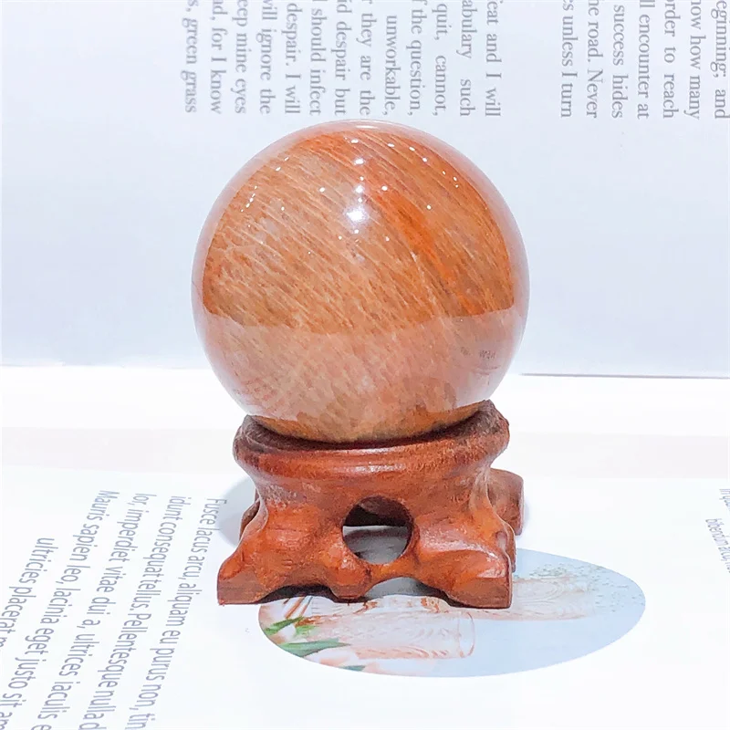 

4.7CM Natural Orange Moon Stone Sphere Healing Crystals Sphere with Decorative Wooden Stand Fengshui Ornaments