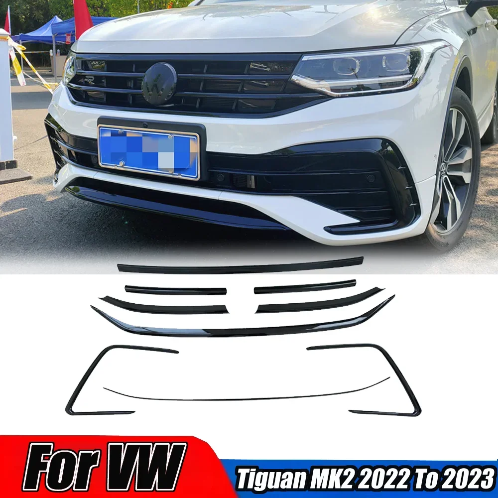 Auto Ornament For VW Tiguan MK2 2022 To 2023 Front Grille Decorative Bright Black Strip ABS Decorative Strip Accessories