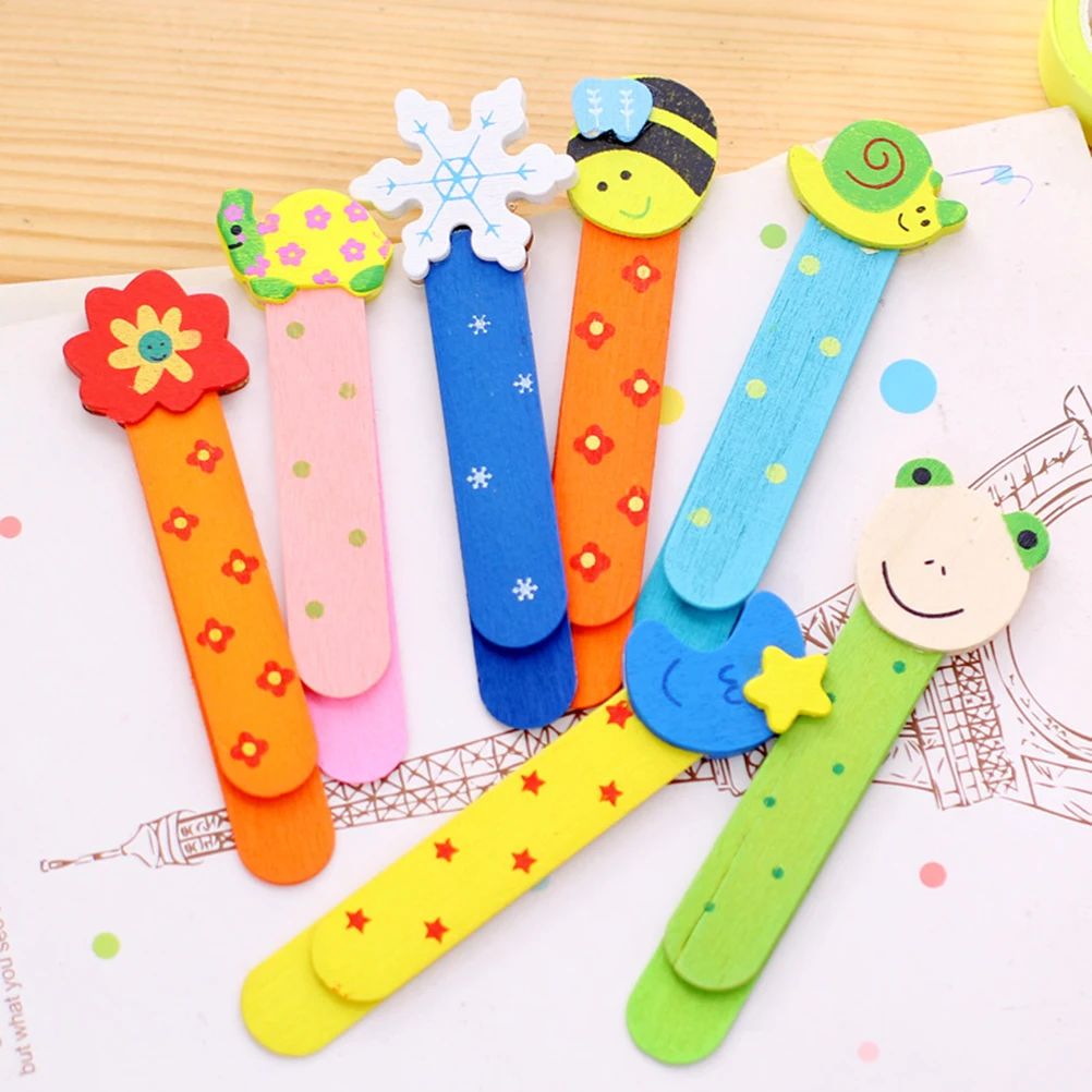 10 Pcs Wooden Bookmarks Colorful Cartoon Animal Design Kids Gift Learning Decoration Craft School for Students