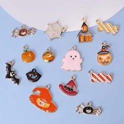 10pcs/lot Enamel Halloween Charms Cute Pumpkin Bat Ghost Charms Pendants for Necklaces Earrings DIY Accessory for Jewelry Making
