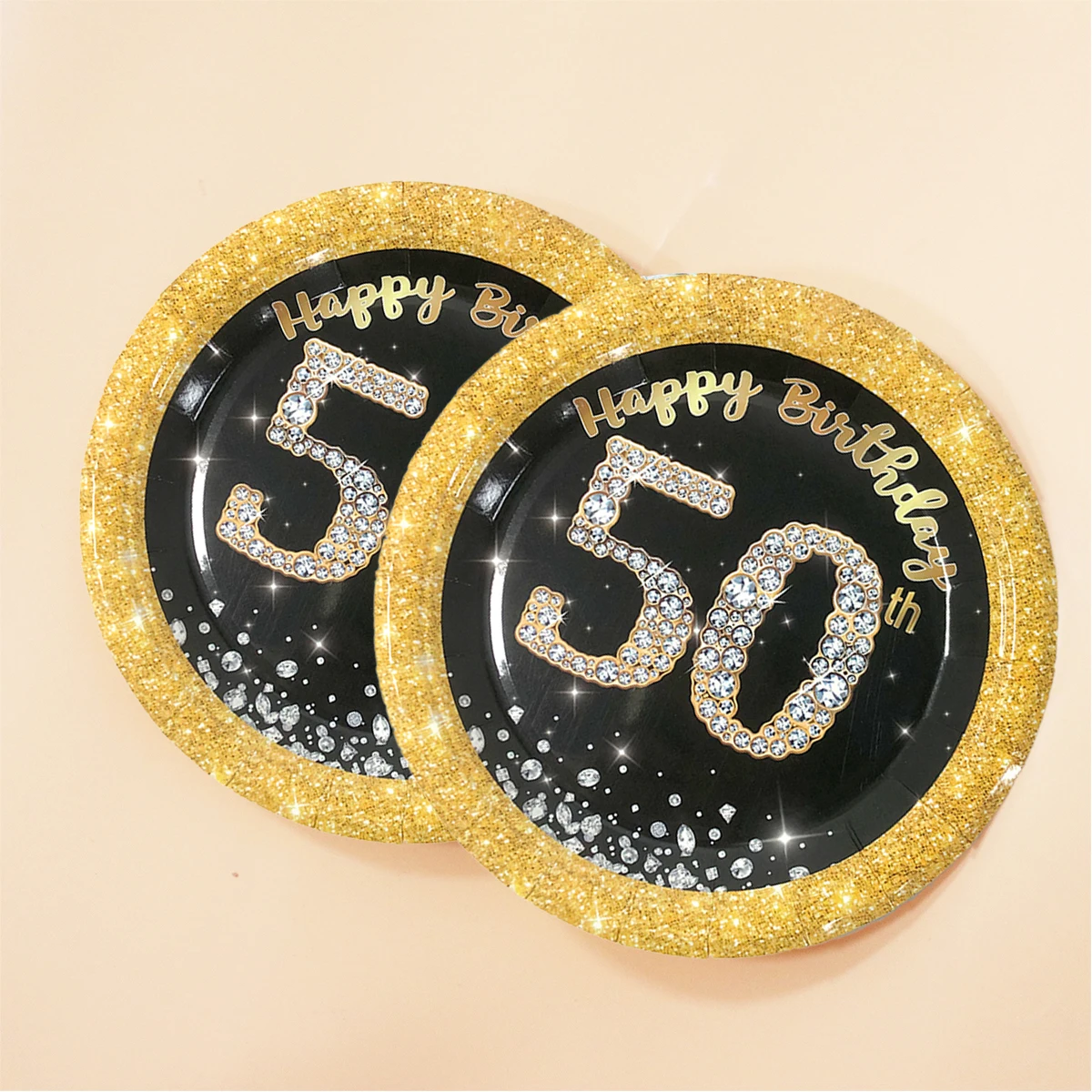 Disposable Birthday Party Decoration, 50 Years Themed Scene, Black and Gold, Atmosphere Arrangement, Party Supplies