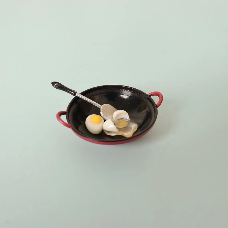 1:12 Dollhouse Simulation Egg Spatula Frying Pan Set Dollhouse Miniature Kitchen Cookware Accessories Dolls House Food Toys